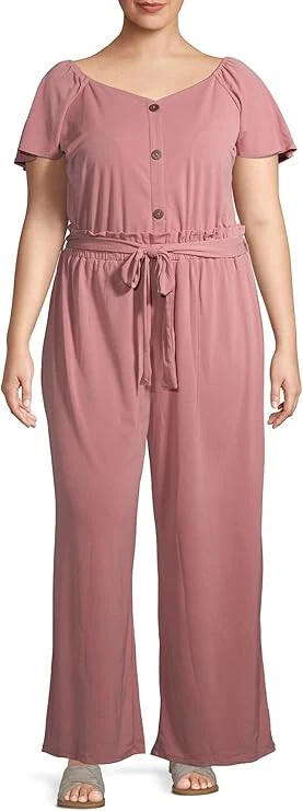 Mono para mujer Monteau manga corta pierna ancha rosa talla 3X Foto 3 de 3