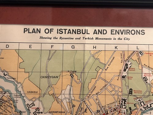 Mappa Istanbul vintage 1935 incorniciata bizantina ottomana Turchia pianta della città di K.M. Vasif - Foto 12 di 22