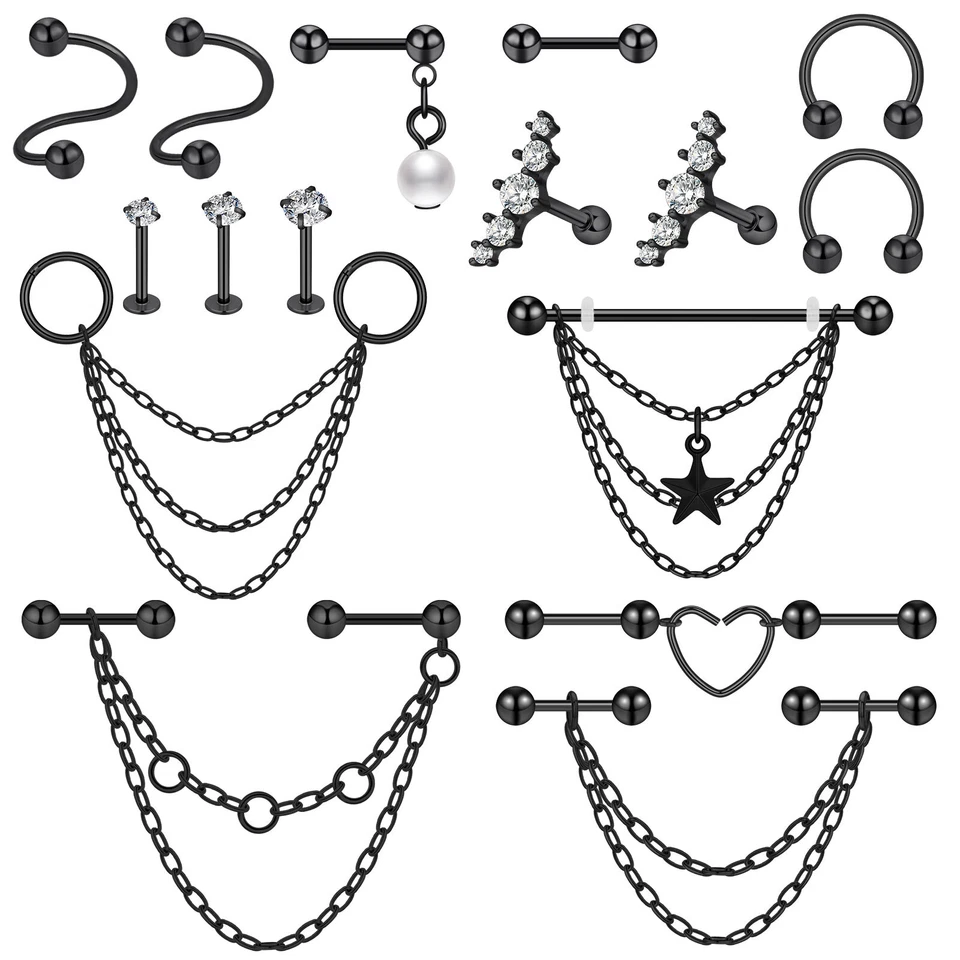 14G 16G Industrial Barbell Cartilage Piercing 5-16Pcs 316L Steel Helix Earrings - Image 3 of 4