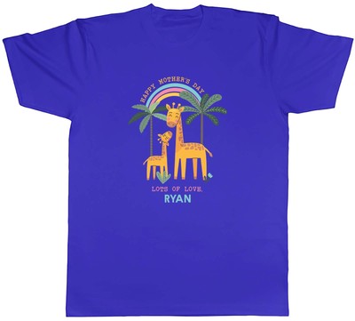 Personalised Mothers Day Mens T-Shirt Giraffe Son Daughter Unisex Tee Gift