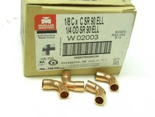 Box of 50 - Mueller Streamline Copper 90° Elbows 1/8" C x C SR 1/4" OD W 02003