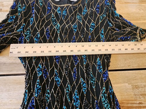 Vintage 80s Scala Blouse Women Sz PM Medium 100% Silk and Rhinestones Sequin - Picture 6 of 10