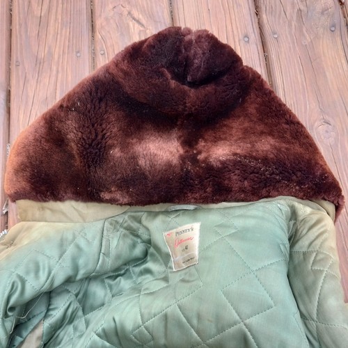 40 Distress PENNEYS Vtg 60s 70s Faux Lined Split Hood Winter Coat Flight Style - Picture 18 of 22