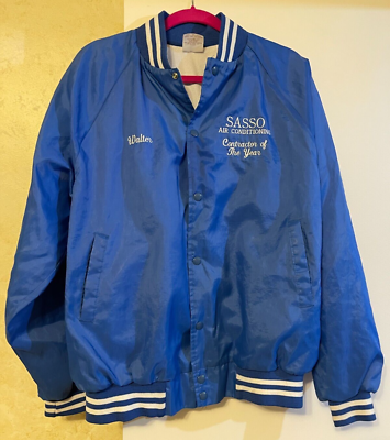 VTG USA MADE NYLON Coach Jacket Letterman ROYAL BLUE NAMESAKE 