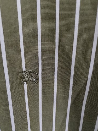 Burberry Mens Olive green and white Stripe Long Sleeve Shirt 15 French cuffs - Picture 4 of 8