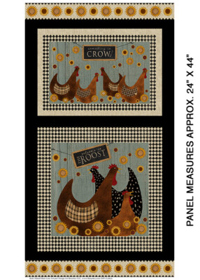 Rooster Chicken Sunflower Fabric Roost by Beth Albert Cotton Benartex 24'' Panel