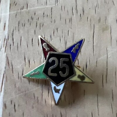 Vintage Eastern Star 25 Year Pin Gold Enamel