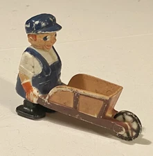 Vintage Plastic Ramp Walker Toy Man Pushing Wheelbarrow Made in Hong Kong Marx?