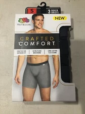 Mens Fruit of The Loom Crafted Comfort Boxer Briefs 2 PACK Size Small