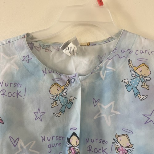 Simply Basic Blue Angel Long Sleeve Scrub Top Snap Front 2 Pockets - Picture 6 of 9