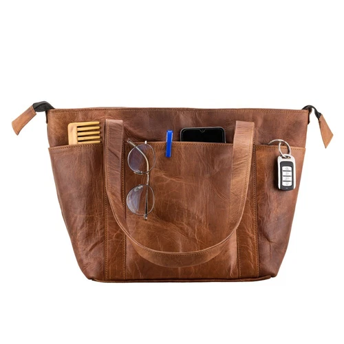 Women's Genuine Leather Tote Bag 16" Laptop Work Shoulder Purse Large Brown