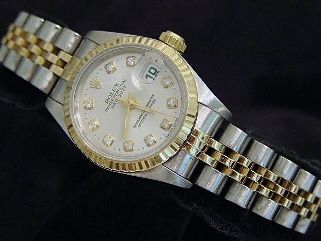 Rolex Datejust Damas Oro 18K y Acero Reloj Plateado FÁBRICA Diamante Dial 69173