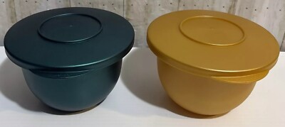 Tupperware Green & Gold Impressions Bowls 3621B Jewel Colors 550ml Lot of 2
