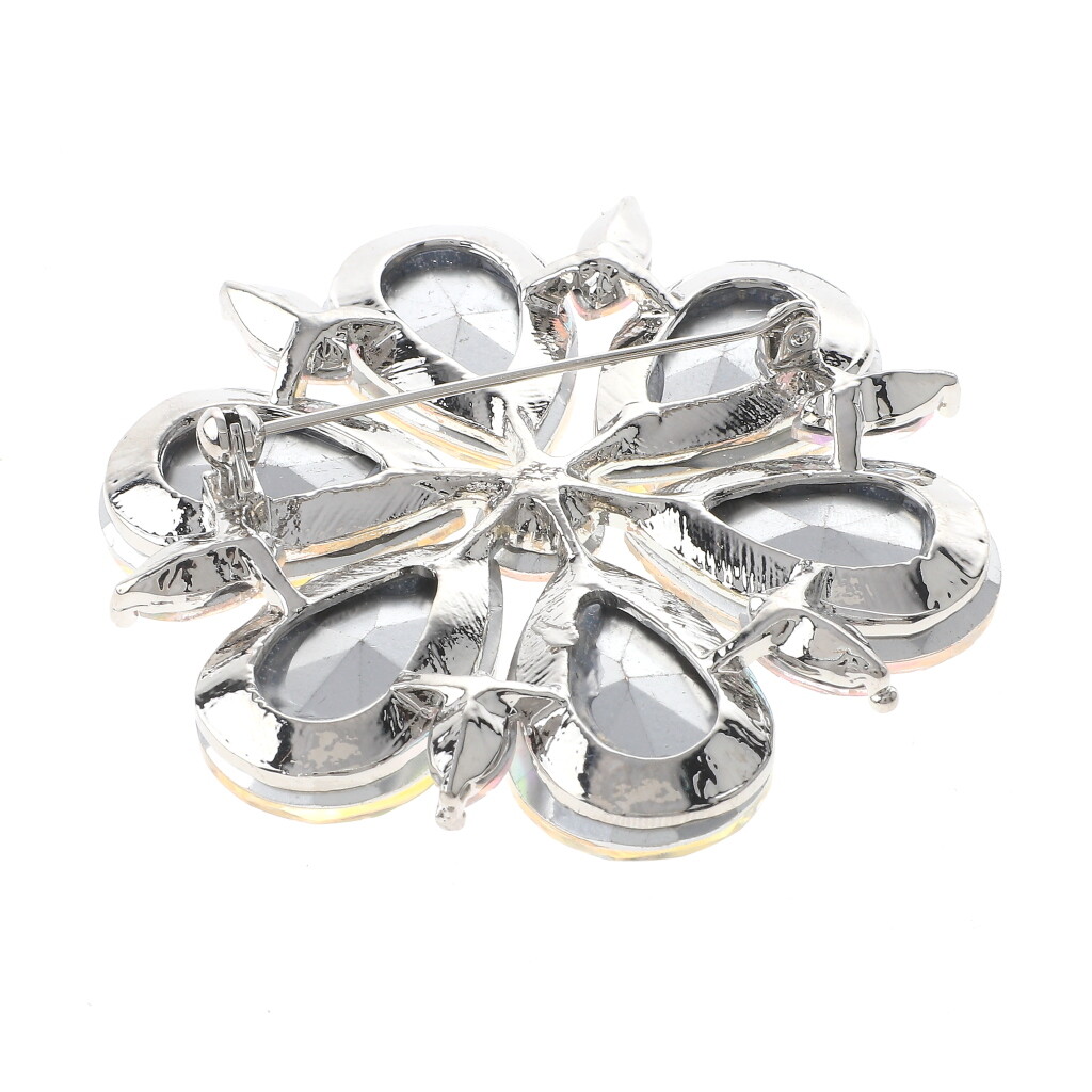 Silver Tone Metal Large Crystal Flower Brooch P1468-SAB | eBay