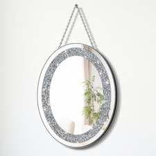 12x16 Crystal Crushed Diamond Oval Shaped Glam Bling Silver Mirror with Silver C
