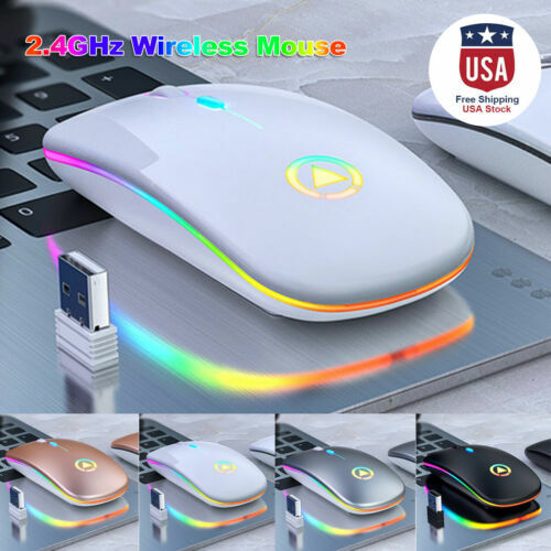 2.4GHz Wireless Optical Mouse USB Rechargeable RGB Cordless Mice For PC Laptop - Picture 2 of 20