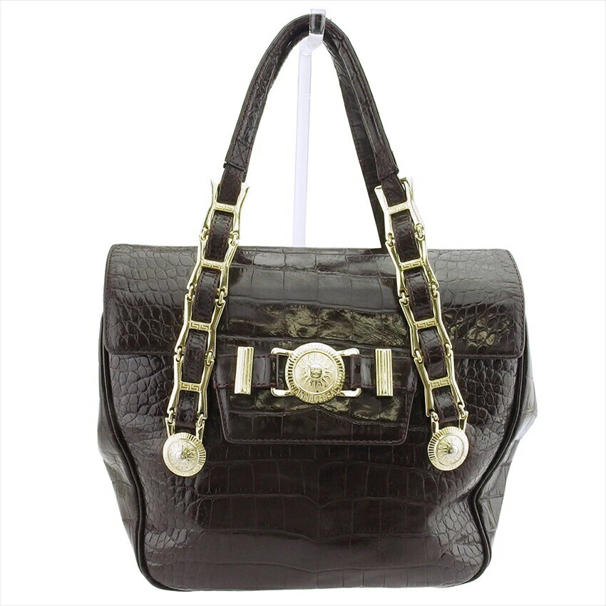 VERSACE Handbag Dark Enterpropriated Leather Authentic USED T21148