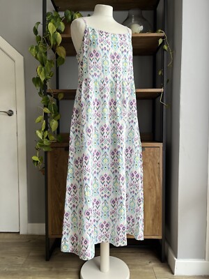 Hush Sommerkleid 14 weiß Mix Midi Maxi Baumwolle verstellbare Träger kaum getragen