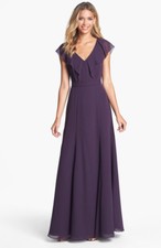 NWOT plum  Jenny Yoo 'Cecilia' Ruffled Chiffon Long Dress size 8