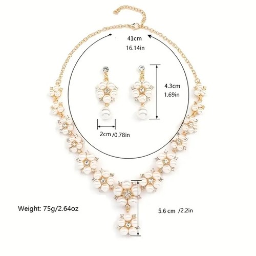 Conjunto de joyas de flores radiantes - delicados pendientes y collar, piedra lechosa brillante - Imagen 4 de 8