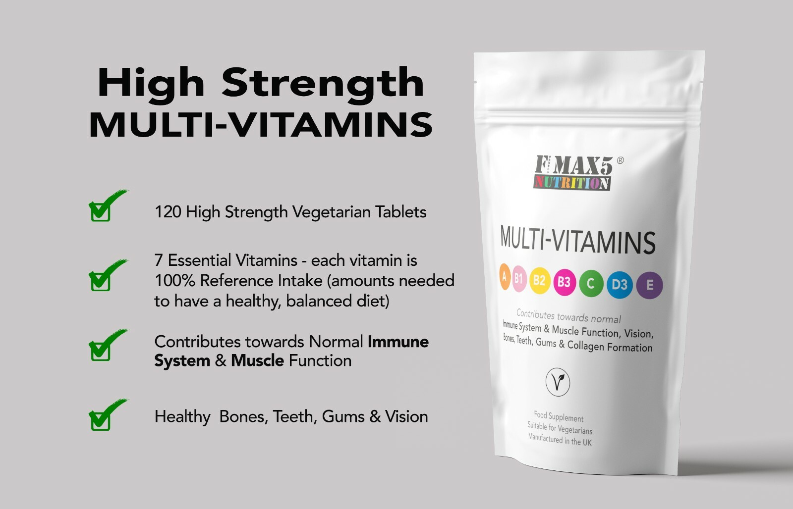 Multivitamin Rda 120 Multivitamin tablets - Vitamins A,B,C,D & E 100% NRV (RDA) Multi ...