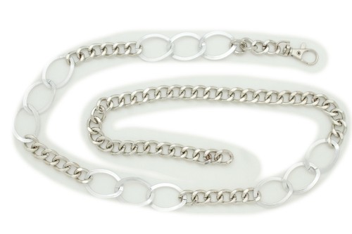 Women Silver High Waist Hip Easy Wear Bling Narrow Band Belt Chain Links XL XXL - Picture 2 of 12