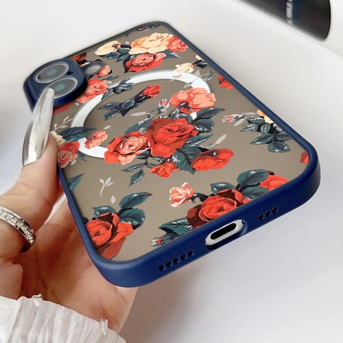 Magnet MagSafe Case For iPhone 16 15 Pro Max 14 13 12 11 Rose Flower Matte Cover - Picture 9 of 22