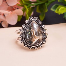 Natural Turritella Agate Gemstone 925 Sterling Silver Ring Oxidize Jewelry.