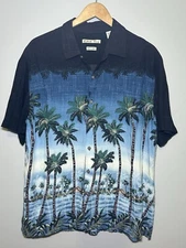 Vintage BATIK BAY Mens Hawaiian Shirt Size XL Palm Trees Ocean Tropical Cruise