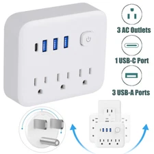 Wall Outlet Extender Surge Protector With Rotating Plug 3 AC + 3 USB-A + Type C