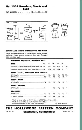 Zweiteiliger Spielanzug BH Top Rock Shorts Hollywood 1354 SELTEN Vintage 1944 Nähmuster - Bild 2 von 5