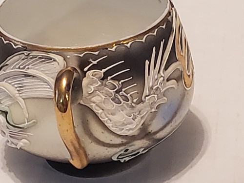 Tazza giapponese Moriage Dragonware Demitasse blu nera dipinta a mano - Foto 8 di 11