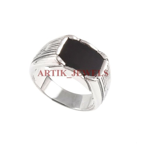 Natural Negro Onix Piedra preciosa con 14K Blanco Anillo Plata Chapado En Oro - Imagen 7 de 15