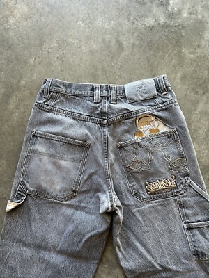 SOUTHPOLE グレー ダメージジーンズ 34 sk8 y2k VINTAGE Y2K Southpole Baggy Embroidered Carpenter Jeans 32