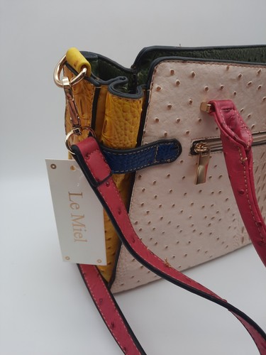 LE MIEL Faux Crocodile Pattern Purse Colorful Block NWT Top Handle & Strap - Picture 6 of 21