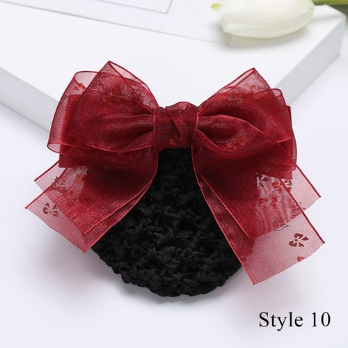 Lady Double Layer Ribbon Bowk Hair Net Gauze Ponytail Clip Hair Accessories X - Picture 19 of 20
