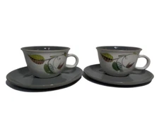 (2) Vintage Denby Langley Stoneware Tea Cups Mug & Saucer, SPRING LEAF,  England