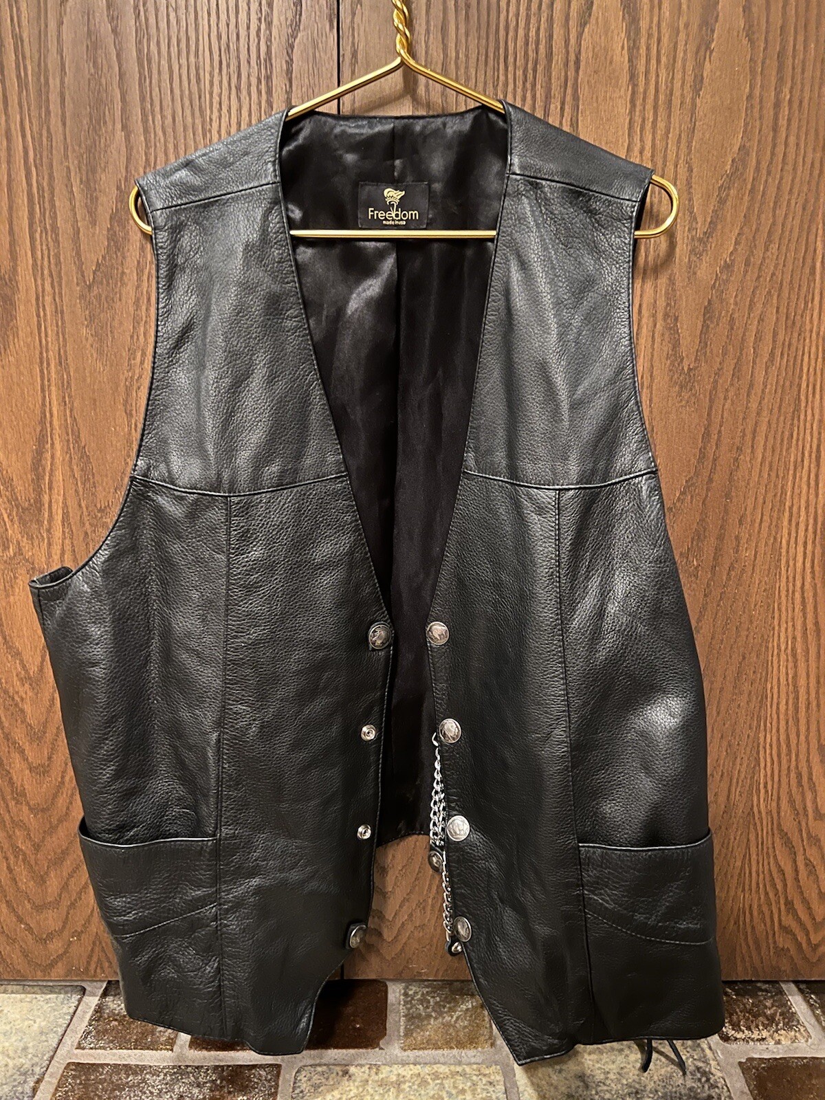 Freedom leather vest Biker with Buffalo nickel chain extensions MENS 3xl Xxxl