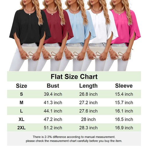 T-shirt donna manica 3/4 top casual chiffon tunica bluse girocollo - Foto 2 di 17