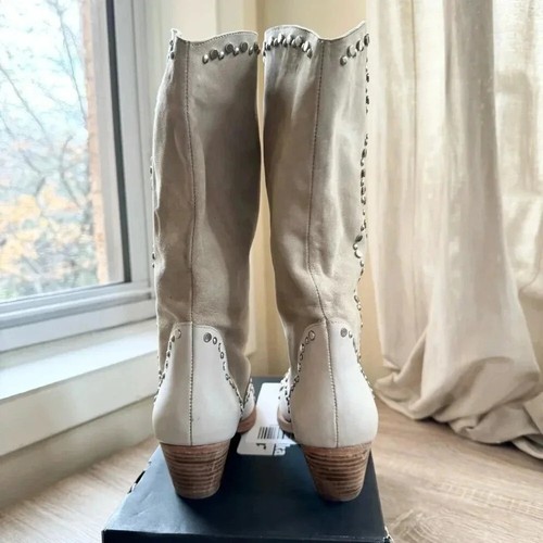New Free People Joelton Studded Western Boots Cowboy Mid Cream Suede US 7.5 - Picture 7 of 11