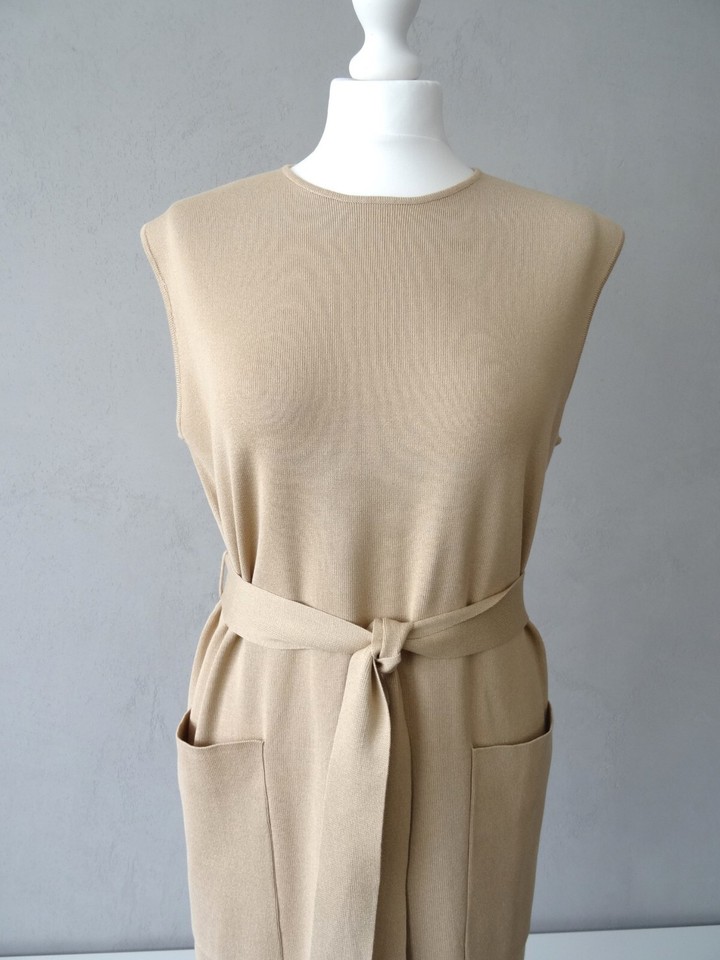 ZARA CAMEL KNIT MIDI TUNIC DRESS WITH BELT & POCKETS SIZE S UK 8 10 eBay