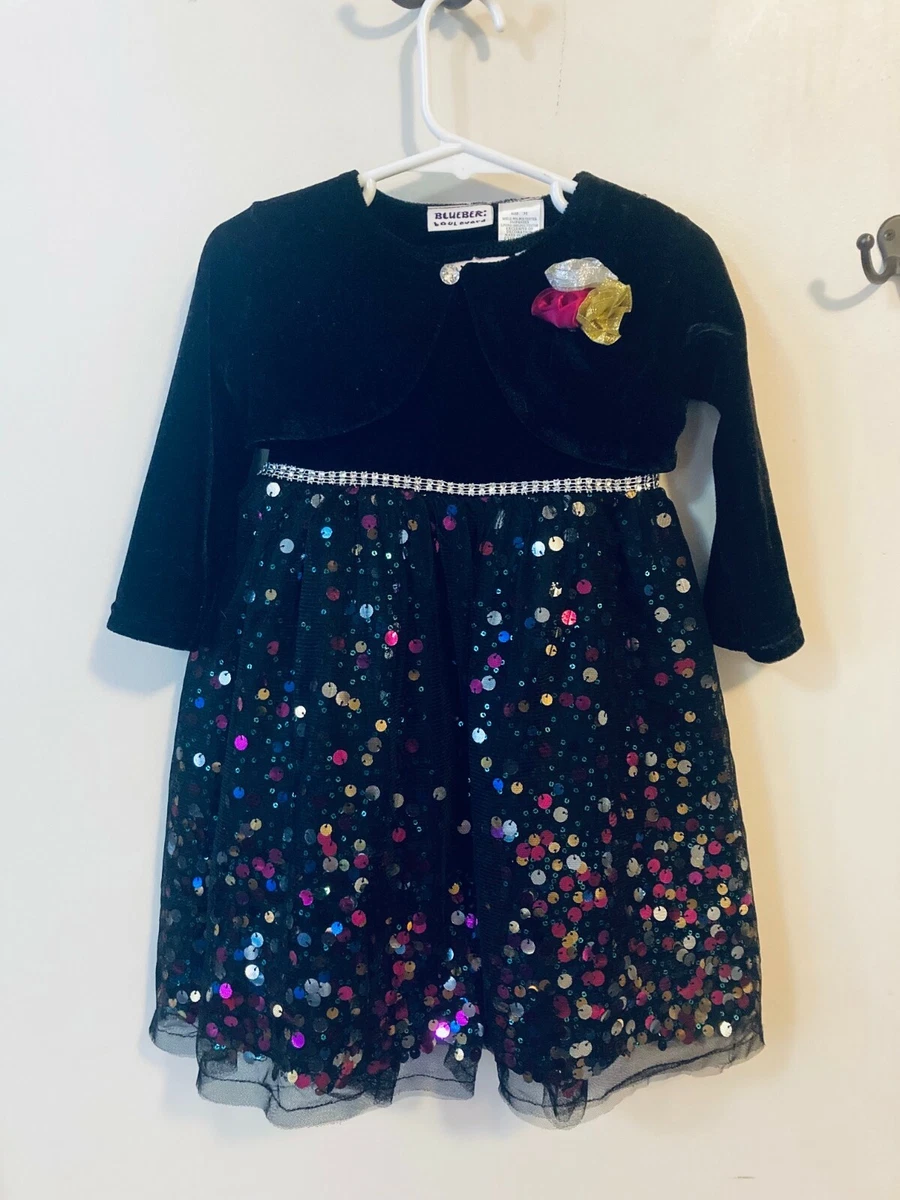Girls Blueberi Boulevard 2 Pc Velvet Top Black Sparkle Holiday