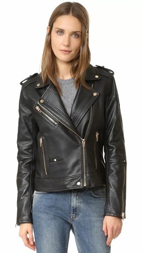 Leather Jacket for Women Black 100% Real Lambskin Slim fit Motorcycle Jacket-075