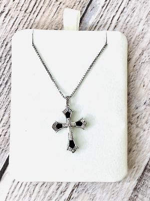 【YOURNUS】cross necklace NWOT Sterling Silver Cross Black Onyx Cubic Zirconia Pendant