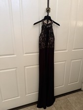 Morgan & Co Black Gown Lace Sequin Keyhole Side Slit Size 5