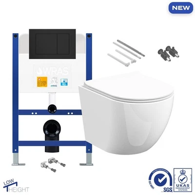 BUBLY BATHROOMS™, FITHEOWNER Rimless Wall Hung Toilet Pan & Low Height 0.80m Concealed Cistern Frame WC Unit