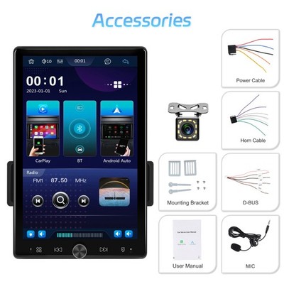 10.4'' Single Din Touch Screen Stereo Bluetooth Radio Apple/Android Carplay+CAM