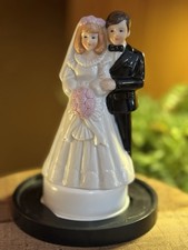 Vintage Bride and Groom Wedding Cake Topper Figurine, Ceramic, 6in, 