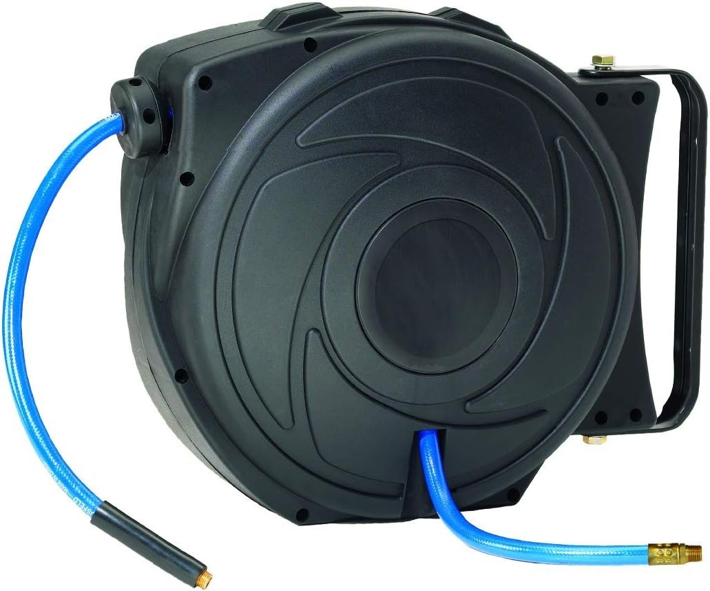 Retractable Air Hose Reel with 3/8-Inch by 50-Feet PU Air Ho