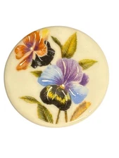 Antique Limoges France Mini Wall Tile Art Decor Colorful Flower Floral Round VTG